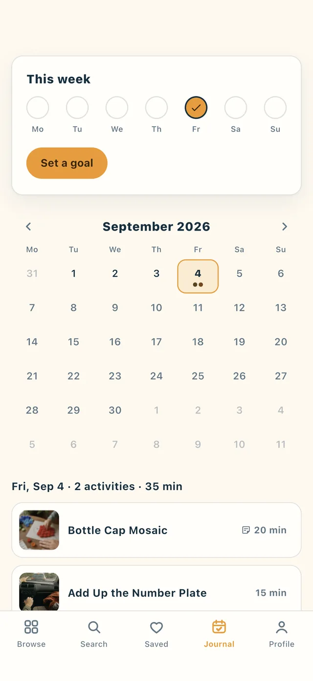 Journal: the week, a calendar and the day's entries